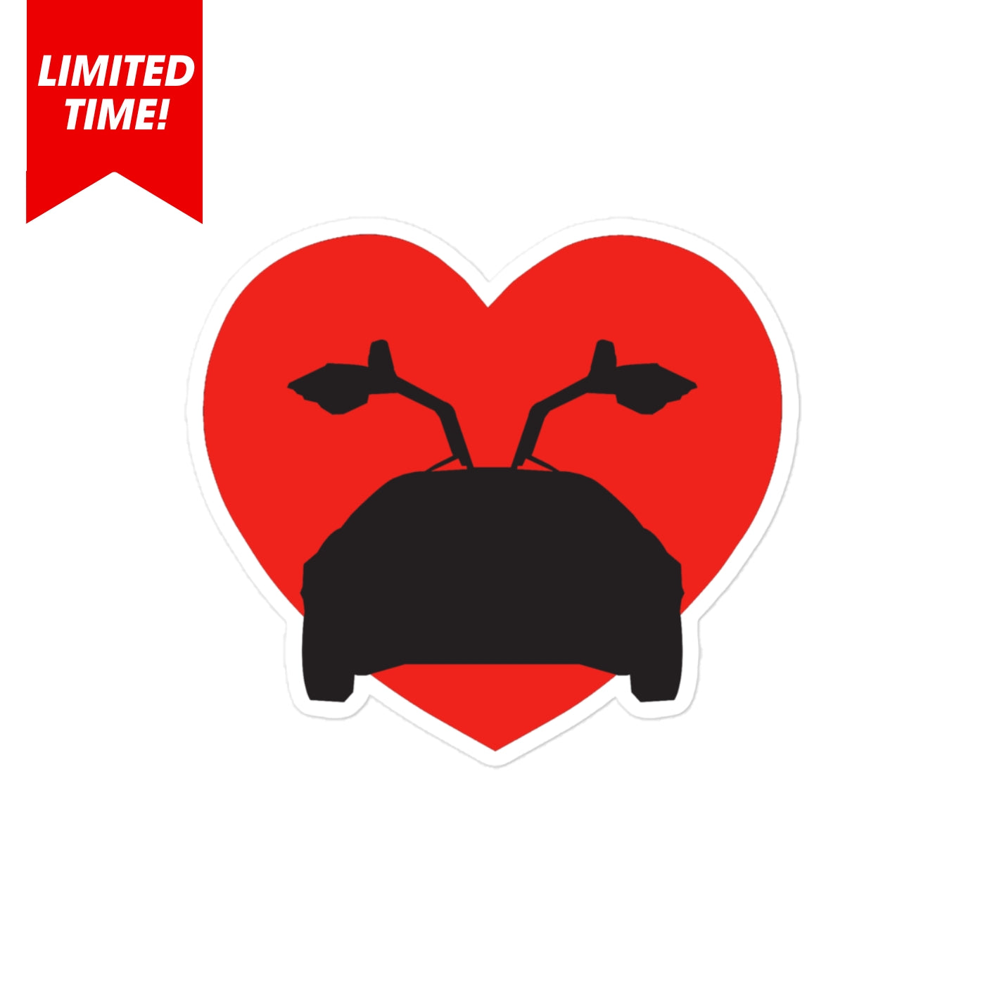 Red DeLorean Heart Sticker