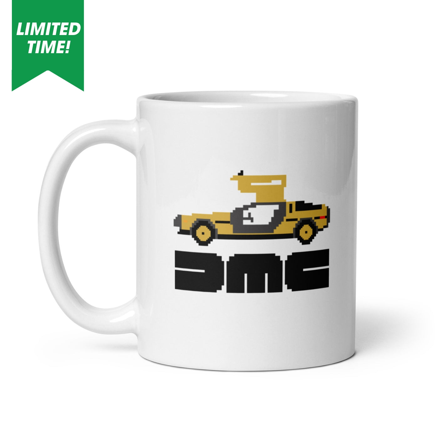 Pixel Golden DeLorean DMC Logo Mug