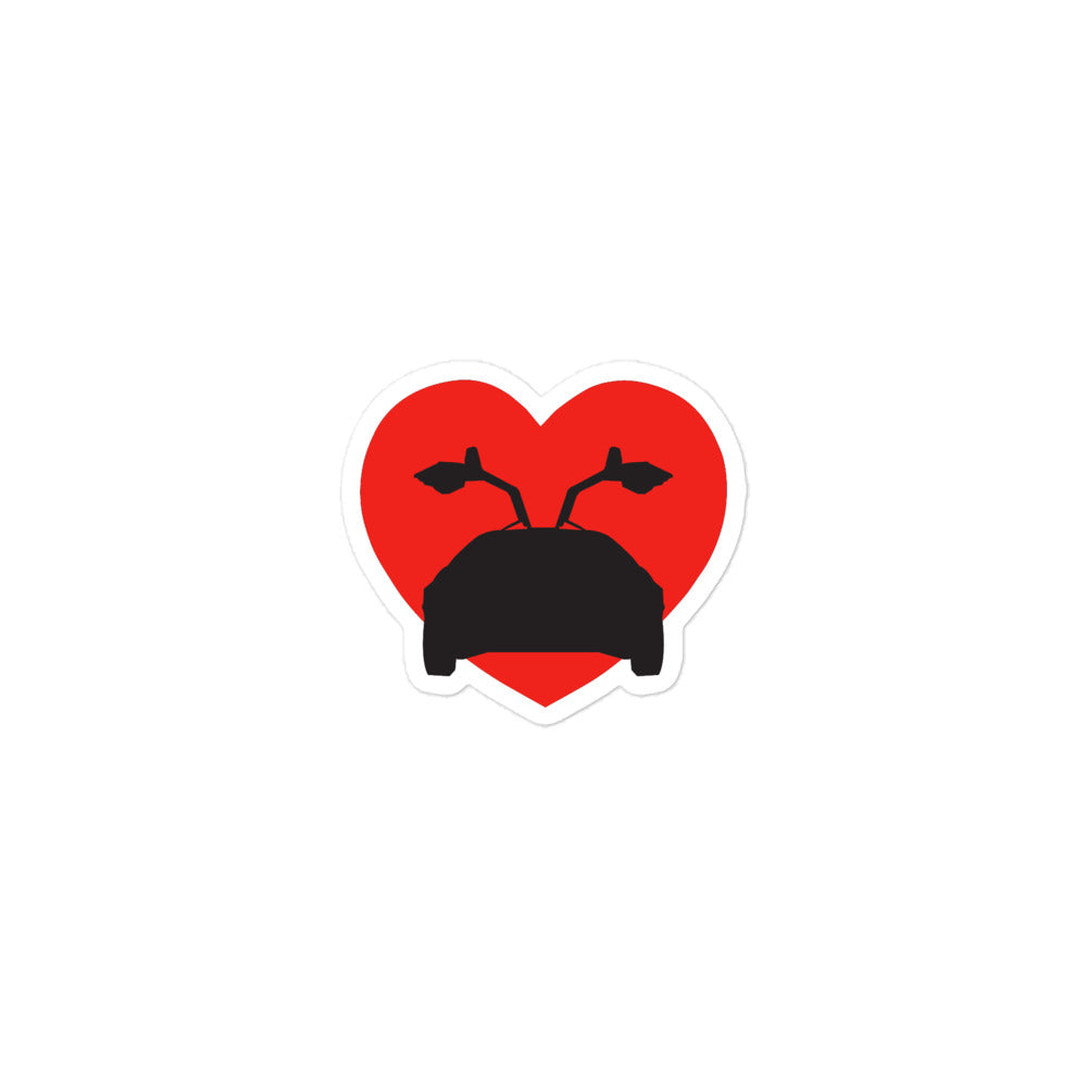 Red DeLorean Heart Sticker