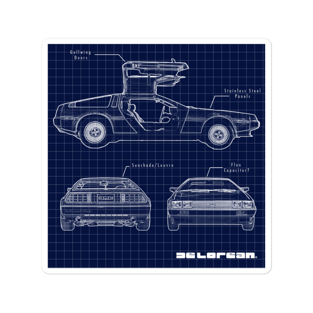 DeLorean Blueprint Sticker
