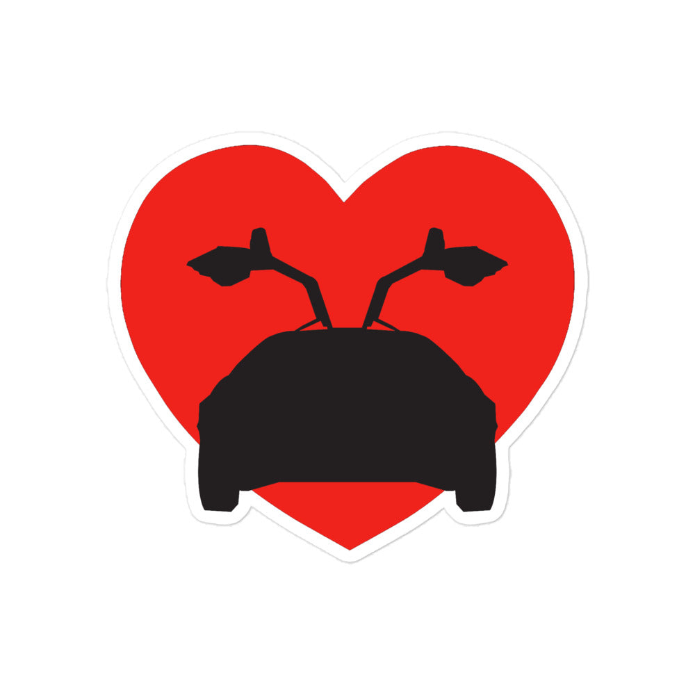 Red DeLorean Heart Sticker